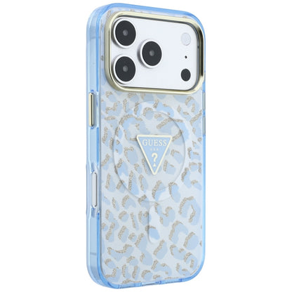 MagSafe maska za Apple iPhone 18 Pro / 17 Pro, Guess, Leopard Glitter Triangle Logo, Plava