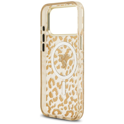 MagSafe maska za Apple iPhone 18 Pro / 17 Pro, Guess, Leopard Glitter Triangle Logo, Smeđa
