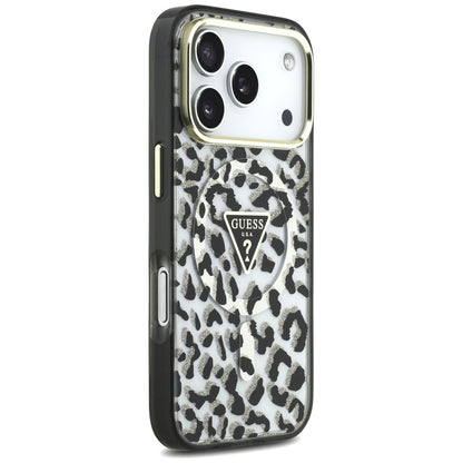 MagSafe maska za Apple iPhone 18 Pro / 17 Pro, Guess, Leopard Glitter Triangle Logo, Crna
