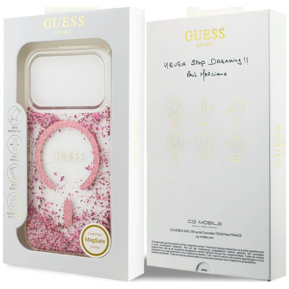 MagSafe futrola za Apple iPhone 18 Pro / 17 Pro, Guess, Resin Bottom Glitter, Roza