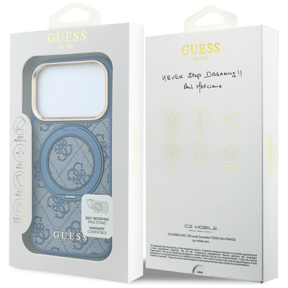 MagSafe futrola za Apple iPhone 18 Pro / 17 Pro, Guess, Ring Stand 360 4G Classic Logo, Plava