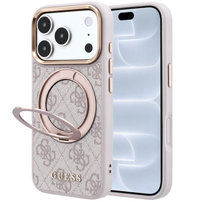 MagSafe maska za Apple iPhone 18 Pro / 17 Pro, Guess, Ring Stand 360 4G Classic Logo, Roza