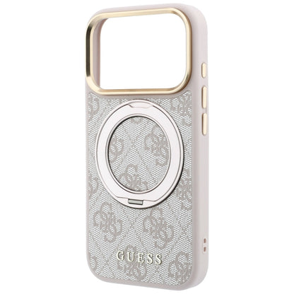 MagSafe maska za Apple iPhone 18 Pro / 17 Pro, Guess, Ring Stand 360 4G Classic Logo, Roza