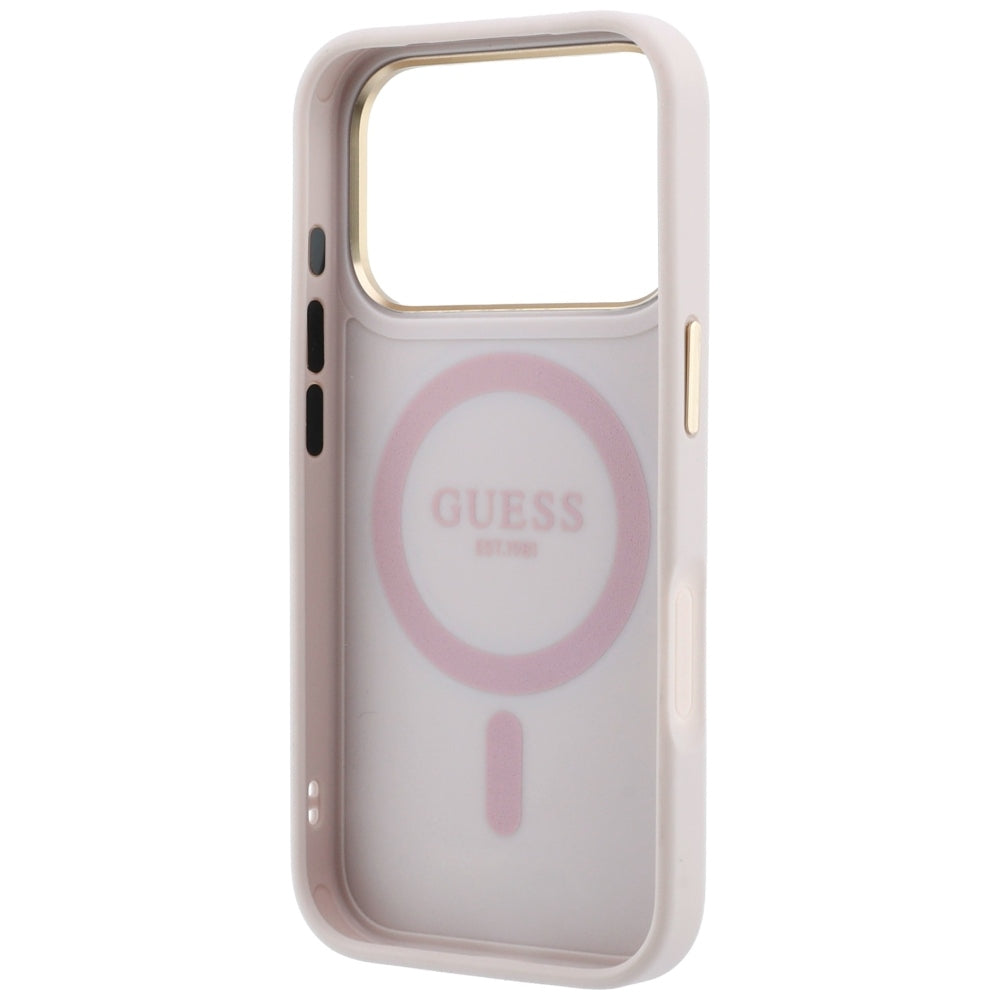 MagSafe maska za Apple iPhone 18 Pro / 17 Pro, Guess, Ring Stand 360 4G Classic Logo, Roza