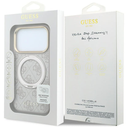 MagSafe maska za Apple iPhone 18 Pro / 17 Pro, Guess, Ring Stand 360 4G Classic Logo, Roza