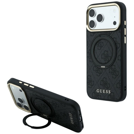 MagSafe maska za Apple iPhone 18 Pro / 17 Pro, Guess, Ring Stand Classic Logo, Crna