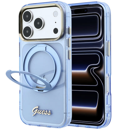 MagSafe maska za Apple iPhone 18 Pro / 17 Pro, Guess, Ring Stand Script Metal Logo, Plava