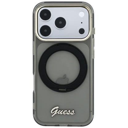 MagSafe futrola za Apple iPhone 18 Pro / 17 Pro, Guess, Ring Stand Script Metal Logo, Crna