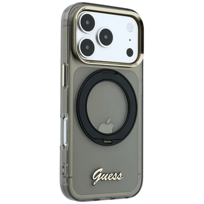 MagSafe futrola za Apple iPhone 18 Pro / 17 Pro, Guess, Ring Stand Script Metal Logo, Crna
