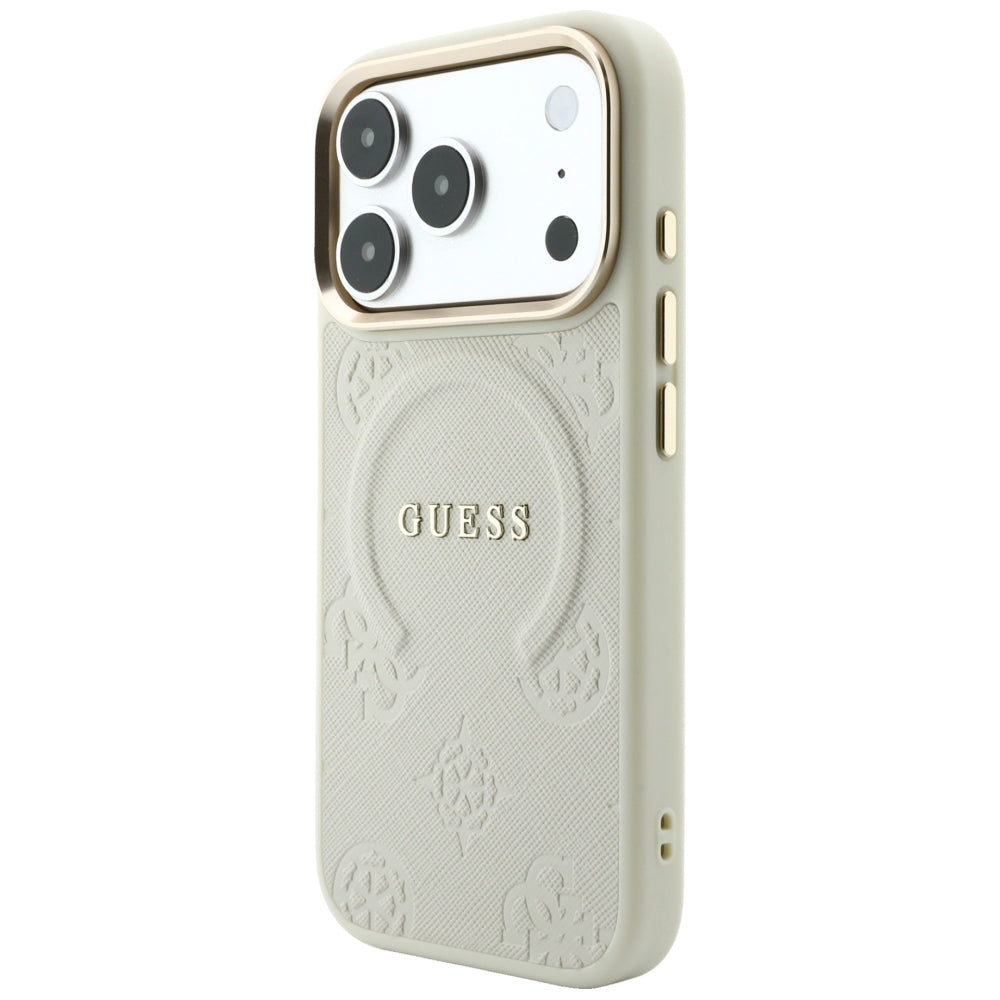 MagSafe maska za Apple iPhone 18 Pro / 17 Pro, Guess, Saffiano Peony Ring, bež