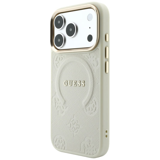 MagSafe maska za Apple iPhone 18 Pro / 17 Pro, Guess, Saffiano Peony Ring, bež
