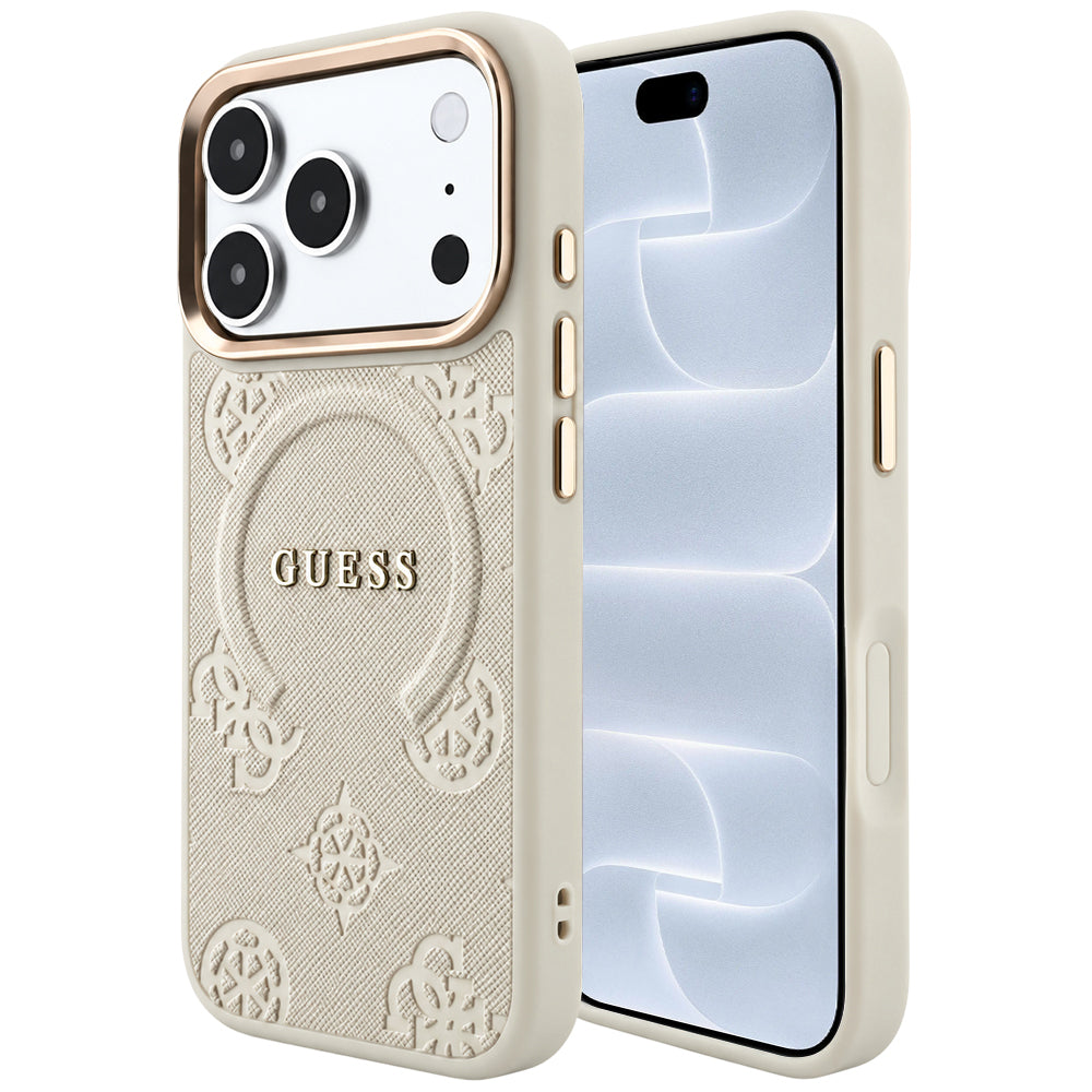 MagSafe maska za Apple iPhone 18 Pro / 17 Pro, Guess, Saffiano Peony Ring, bež