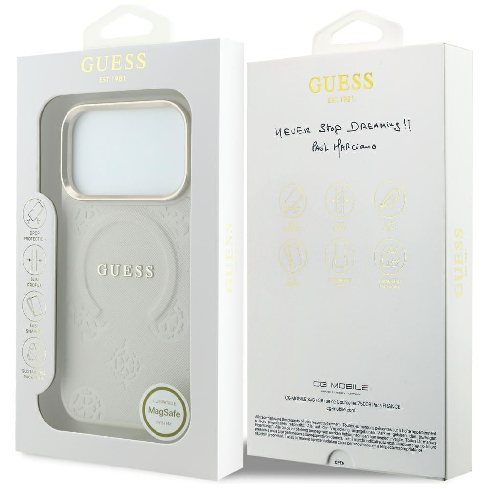 MagSafe maska za Apple iPhone 18 Pro / 17 Pro, Guess, Saffiano Peony Ring, bež