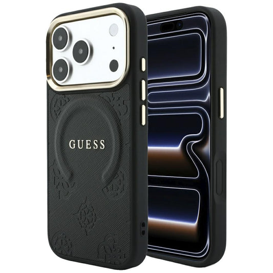 MagSafe maska za Apple iPhone 18 Pro / 17 Pro, Guess, Saffiano Peony Ring, Crna