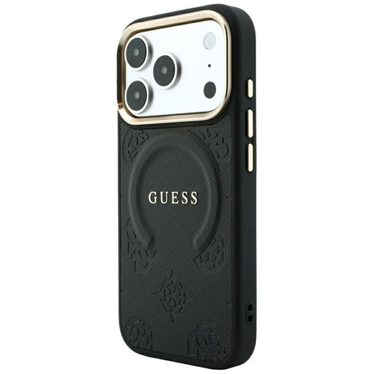 MagSafe maska za Apple iPhone 18 Pro / 17 Pro, Guess, Saffiano Peony Ring, Crna
