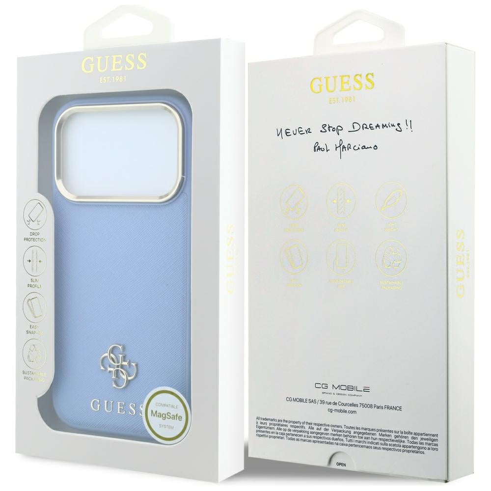 MagSafe futrola za Apple iPhone 18 Pro / 17 Pro, Guess, Saffiano Small 4G Classic, Plava