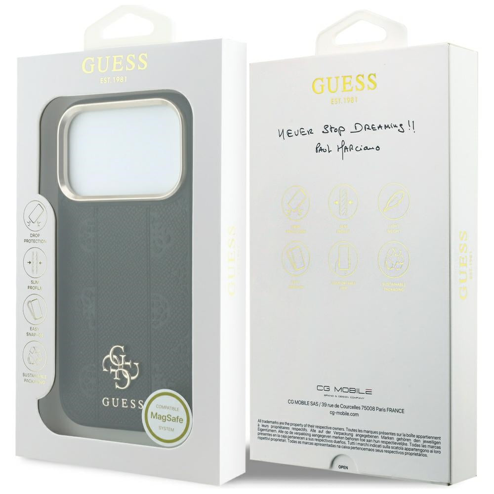 MagSafe futrola za Apple iPhone 18 Pro / 17 Pro, Guess, Stripe Peony 4G, Crna