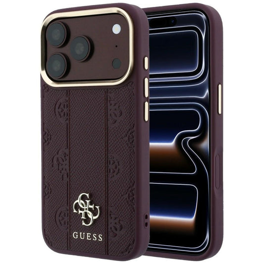 MagSafe maska za Apple iPhone 18 Pro / 17 Pro, Guess, Stripe Peony 4G, Bordo