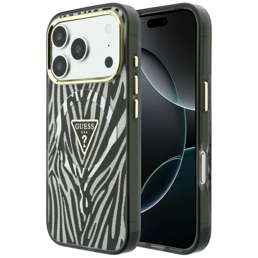 MagSafe maska za Apple iPhone 18 Pro / 17 Pro, Guess, Zebra Glitter Triangle Logo, Srebrna