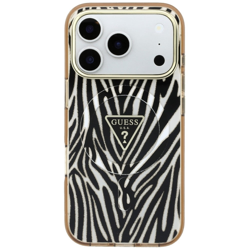 MagSafe maska za Apple iPhone 18 Pro / 17 Pro, Guess, Zebra Glitter Triangle Logo, Zlatna