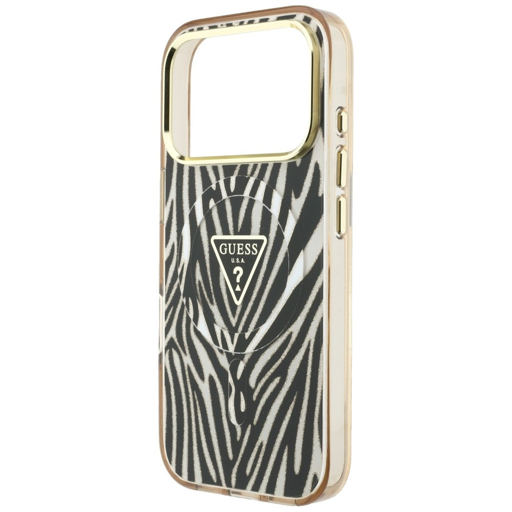 MagSafe maska za Apple iPhone 18 Pro / 17 Pro, Guess, Zebra Glitter Triangle Logo, Zlatna
