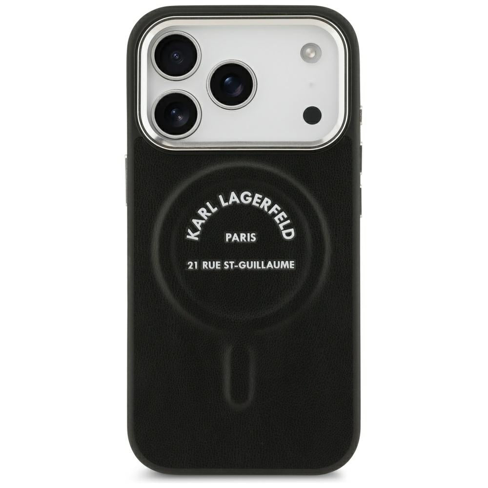 MagSafe maskica za Apple iPhone 18 Pro / 17 Pro, Karl Lagerfeld, EMB. Prsten s Karl RSG logom, Crna