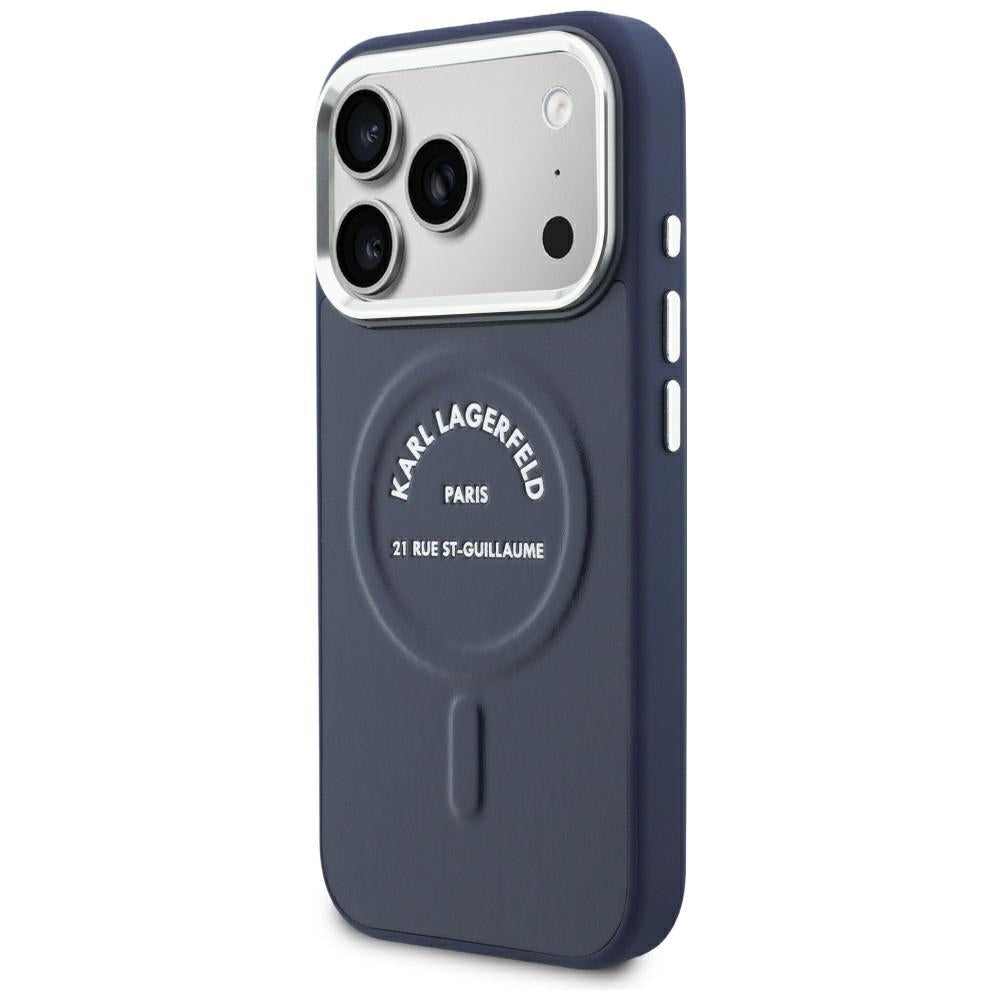 MagSafe maska za Apple iPhone 18 Pro / 17 Pro, Karl Lagerfeld, Embossed Open Ring RSG Logo, plava