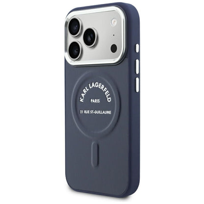 MagSafe maska za Apple iPhone 18 Pro / 17 Pro, Karl Lagerfeld, Embossed Open Ring RSG Logo, plava