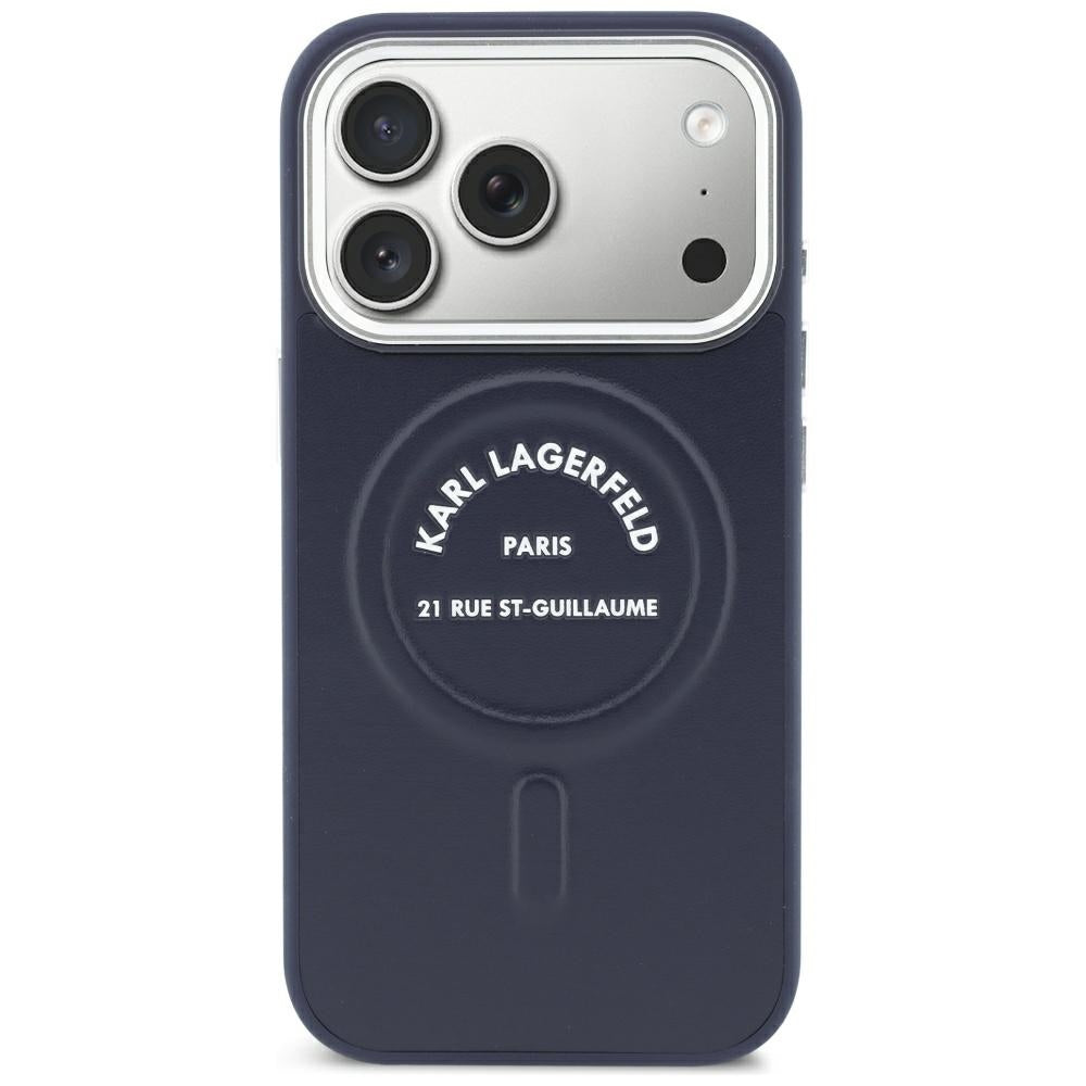MagSafe maska za Apple iPhone 18 Pro / 17 Pro, Karl Lagerfeld, Embossed Open Ring RSG Logo, plava