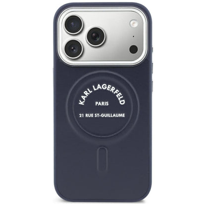 MagSafe maska za Apple iPhone 18 Pro / 17 Pro, Karl Lagerfeld, Embossed Open Ring RSG Logo, plava