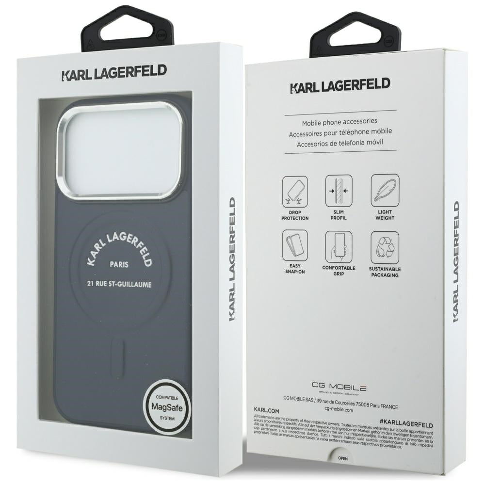 MagSafe maska za Apple iPhone 18 Pro / 17 Pro, Karl Lagerfeld, Embossed Open Ring RSG Logo, plava