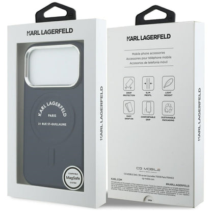 MagSafe maska za Apple iPhone 18 Pro / 17 Pro, Karl Lagerfeld, Embossed Open Ring RSG Logo, plava