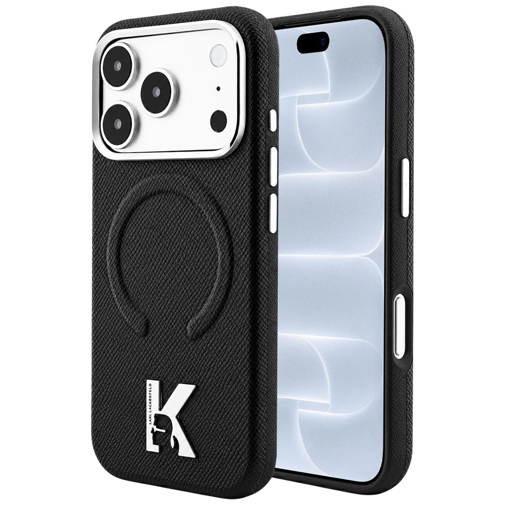 MagSafe maska za Apple iPhone 18 Pro / 17 Pro, Karl Lagerfeld, Grained Embossed Ring, Crna