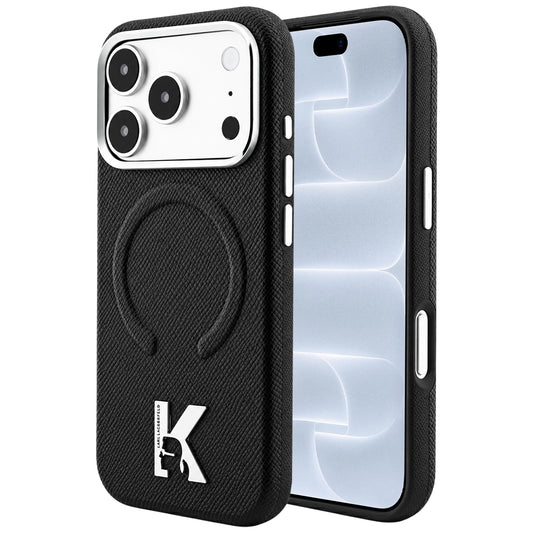MagSafe maska za Apple iPhone 18 Pro / 17 Pro, Karl Lagerfeld, Grained Embossed Ring, Crna