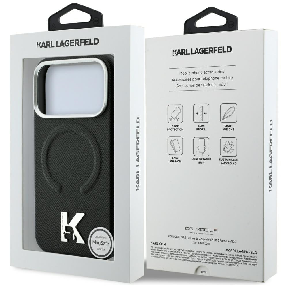 MagSafe maska za Apple iPhone 18 Pro / 17 Pro, Karl Lagerfeld, Grained Embossed Ring, Crna