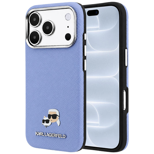 MagSafe maska za Apple iPhone 18 Pro / 17 Pro, Karl Lagerfeld, Grained Karl & Choupette Head's Metal, Plava