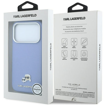 MagSafe maska za Apple iPhone 18 Pro / 17 Pro, Karl Lagerfeld, Grained Karl & Choupette Head's Metal, Plava