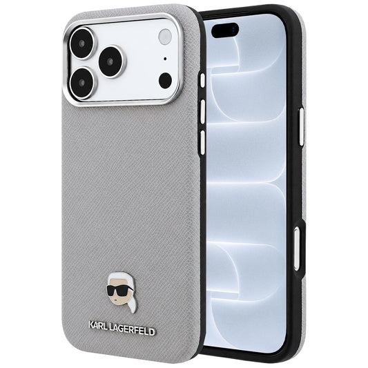 MagSafe futrola za Apple iPhone 18 Pro / 17 Pro, Karl Lagerfeld, Grained Karl Head's Metal, Siva