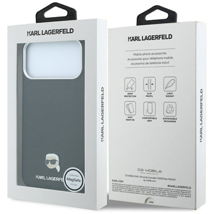 MagSafe futrola za Apple iPhone 18 Pro / 17 Pro, Karl Lagerfeld, Grained Karl Head's Metal, Crna