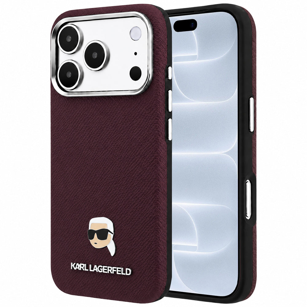MagSafe maska za Apple iPhone 18 Pro / 17 Pro, Karl Lagerfeld, Grained Karl Head's Metal, Bordo