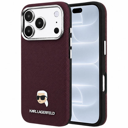 MagSafe maska za Apple iPhone 18 Pro / 17 Pro, Karl Lagerfeld, Grained Karl Head's Metal, Bordo