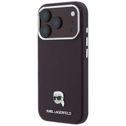 MagSafe maska za Apple iPhone 18 Pro / 17 Pro, Karl Lagerfeld, Grained Karl Head's Metal, Bordo