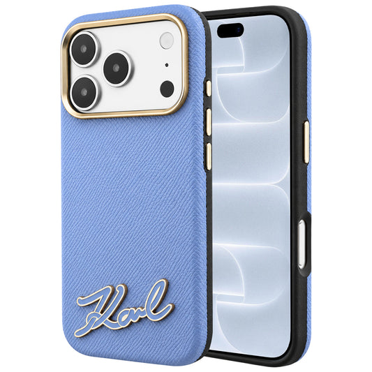 MagSafe maska za Apple iPhone 18 Pro / 17 Pro, Karl Lagerfeld, Grained Resin Sign Logo, Plava