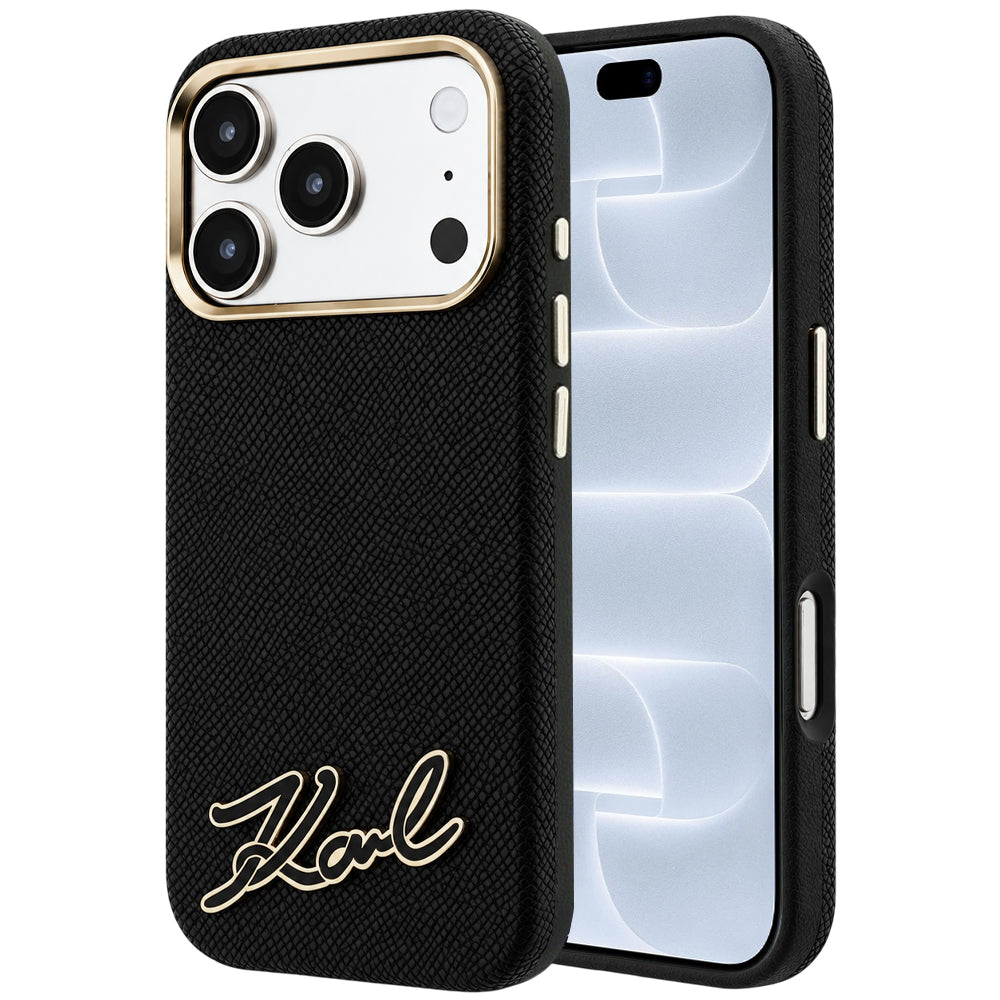 MagSafe futrola za Apple iPhone 18 Pro / 17 Pro, Karl Lagerfeld, Grained Resin Sign Logo, Crna