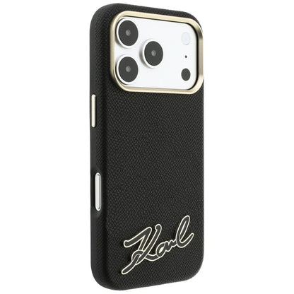 MagSafe futrola za Apple iPhone 18 Pro / 17 Pro, Karl Lagerfeld, Grained Resin Sign Logo, Crna