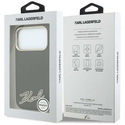 MagSafe futrola za Apple iPhone 18 Pro / 17 Pro, Karl Lagerfeld, Grained Resin Sign Logo, Crna