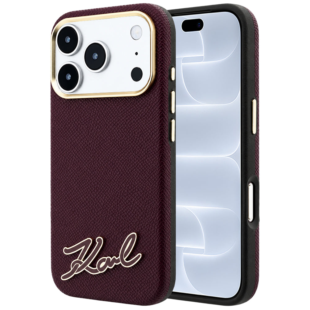 MagSafe maska za Apple iPhone 18 Pro / 17 Pro, Karl Lagerfeld, Grained Resin Sign Logo, Bordo