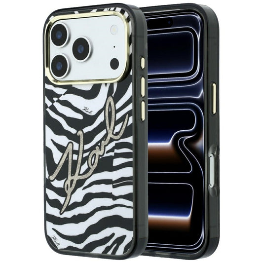 MagSafe maskica za Apple iPhone 18 Pro / 17 Pro, Karl Lagerfeld, HC IML Signature Zebra Glitter Gold, Crna