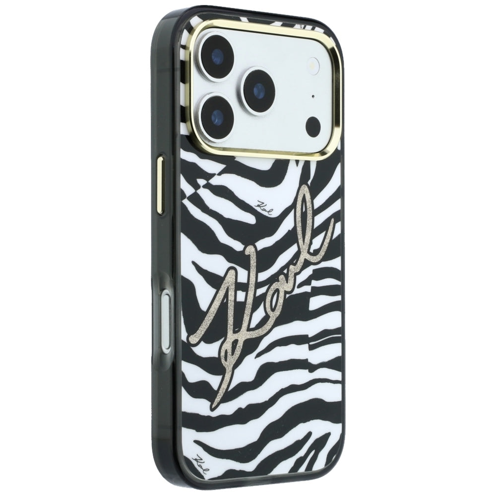 MagSafe maskica za Apple iPhone 18 Pro / 17 Pro, Karl Lagerfeld, HC IML Signature Zebra Glitter Gold, Crna