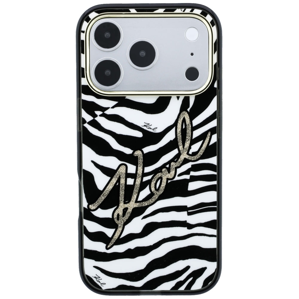 MagSafe maskica za Apple iPhone 18 Pro / 17 Pro, Karl Lagerfeld, HC IML Signature Zebra Glitter Gold, Crna